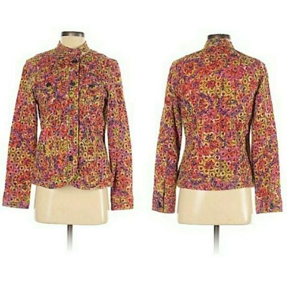 Chico's Shacket Rainbow Eyelet Lace Mandarin Collar Button Down Jacket Sz 0 - Picture 1 of 12